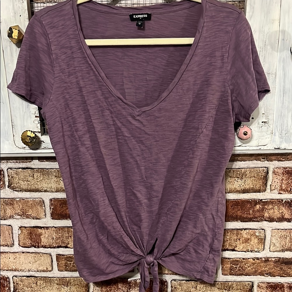 Express Women's Short Sleeve Tie-Front Top in Purple